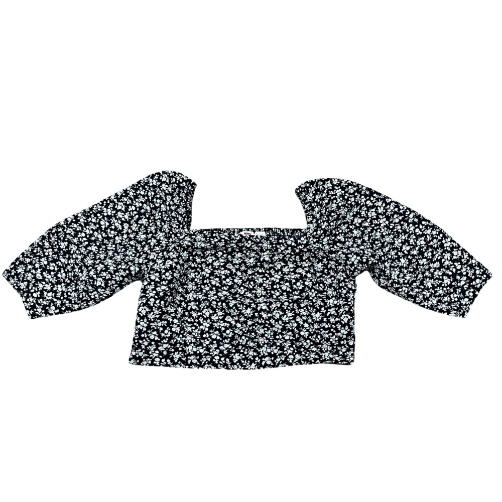 Levi’s Black Floral Puff Sleeve Square Neck Crop Top | Cottagecore | NWT XL - Picture 7 of 12